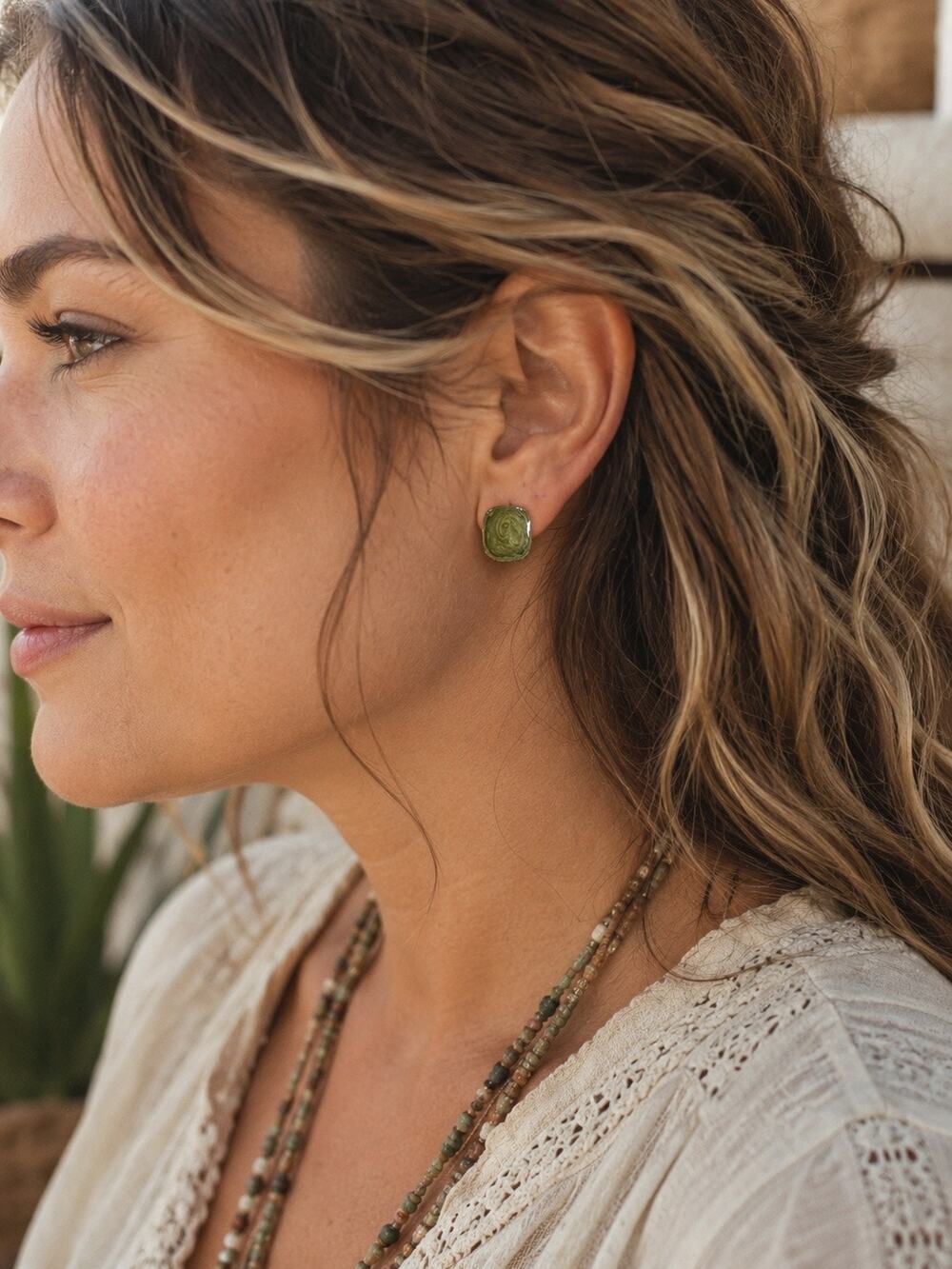 BOGO FREE GREEN MARBLED STUD EARRINGS